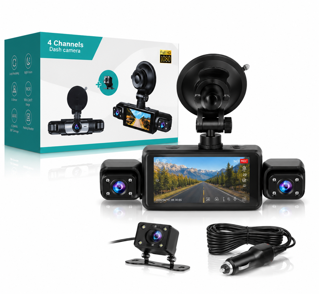 4 Channel Dash Cam Pro – كاميرا سيارة 360° بـ 4 عدسات Full HD